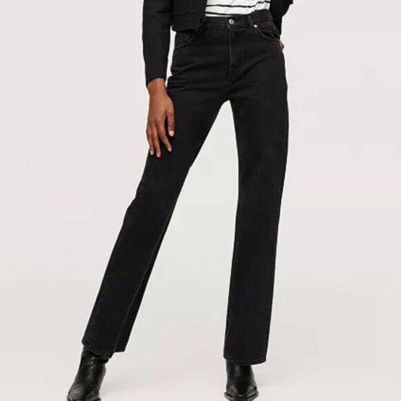 MNG Mango Havana High Waist Cropped Black Wax Jeans Size 4 - Picture 1 of 11